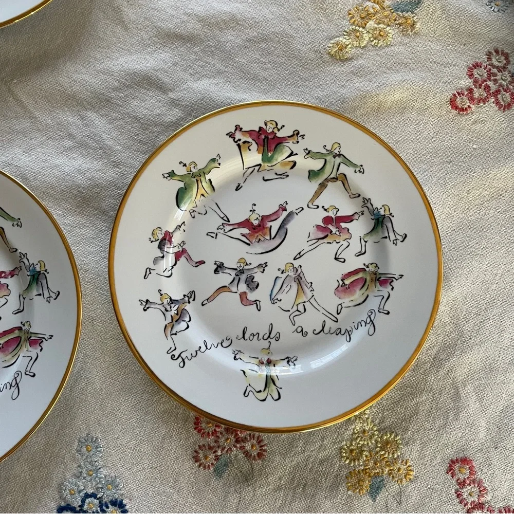 Vintage Rosanna Twelve Days of Christmas Dessert Plates. Made in Italy.